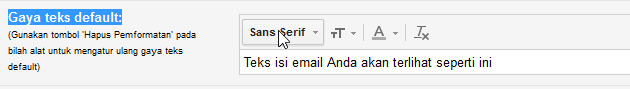 gaya teks default gmail
