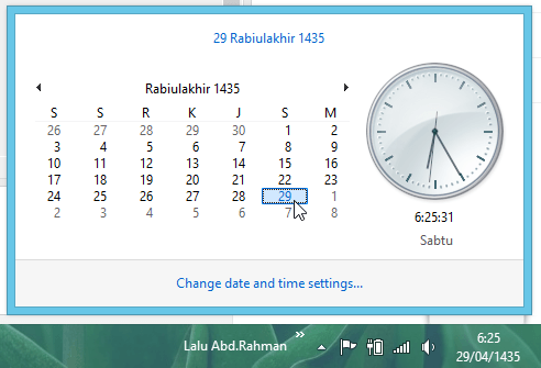 Cara Mengubah Kalender Masehi ke Hijriyah Windows 8.x