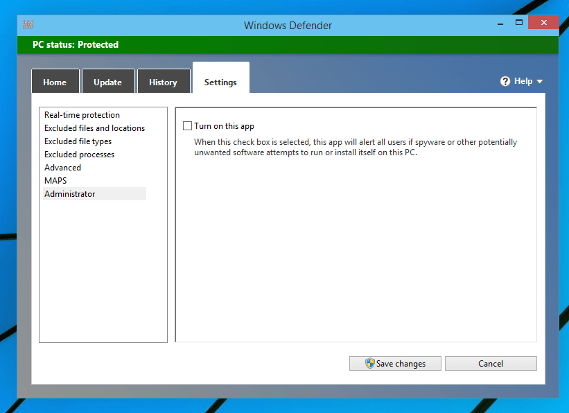 Defender-Windows-10-settings