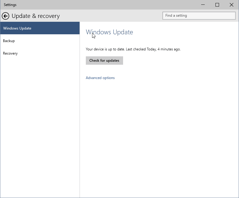 update & recovery Windows 10 9926