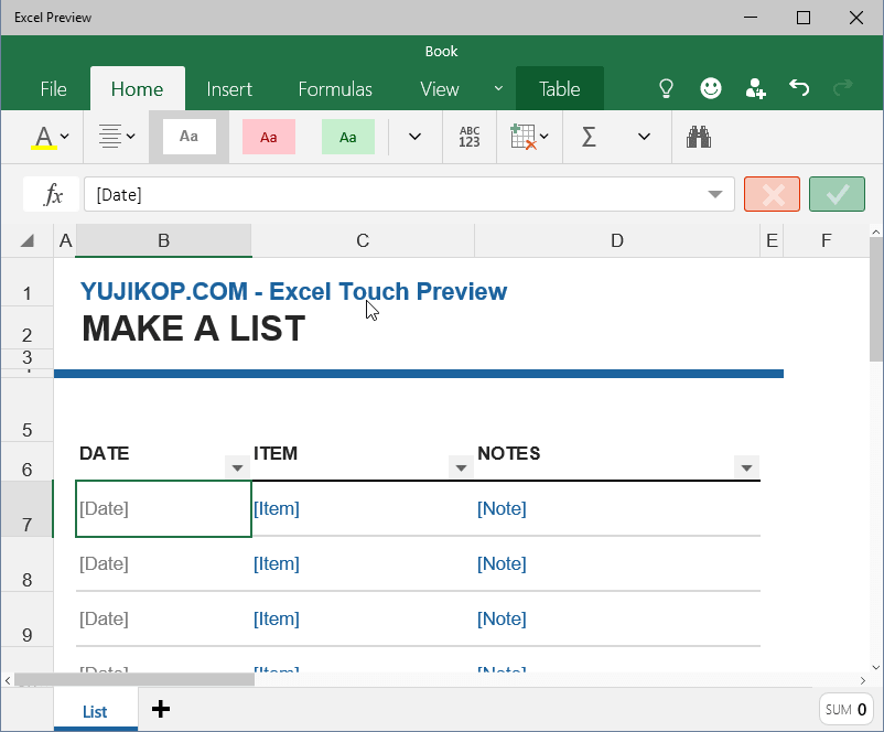 Excel Preview Touch home1