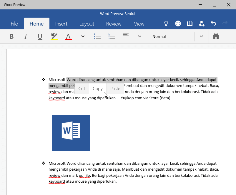 Office Word Touch Preview create