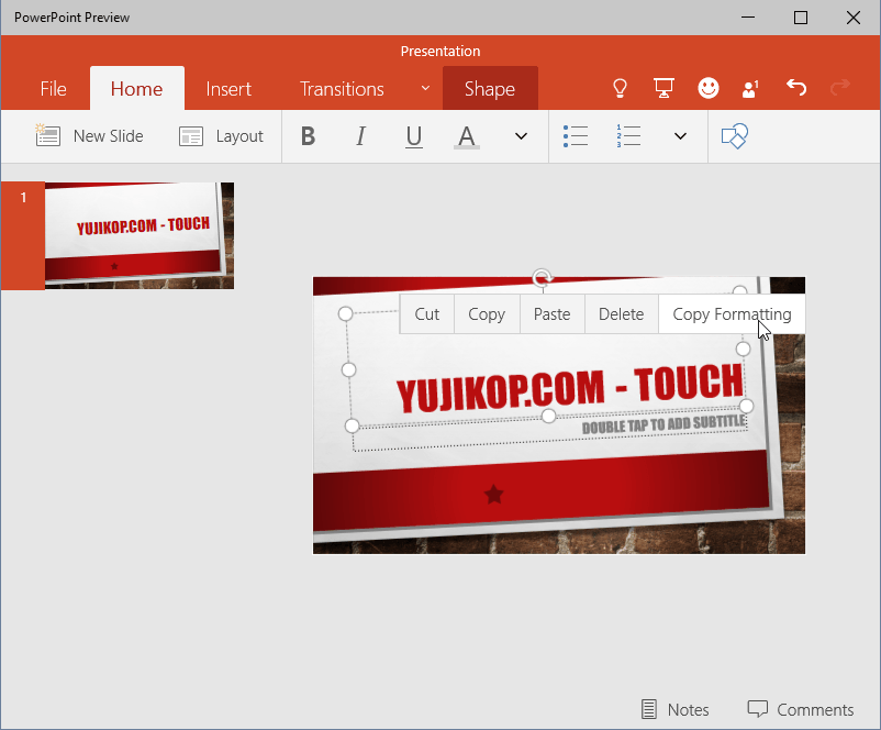 PowerPoint Preview Touch home