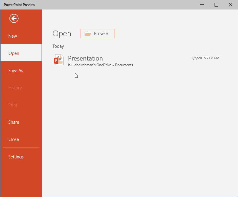 PowerPoint Preview Touch open