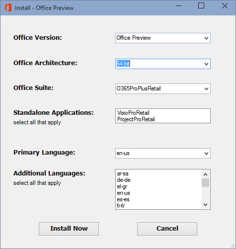office 2016 preview-config
