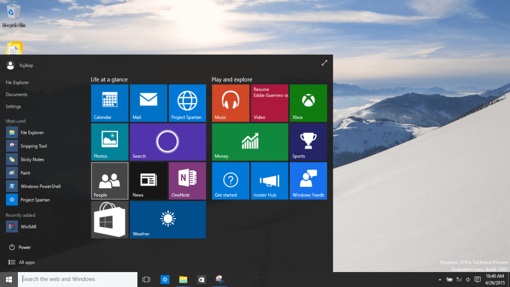 Tampilan Desktop Windows 10 10061