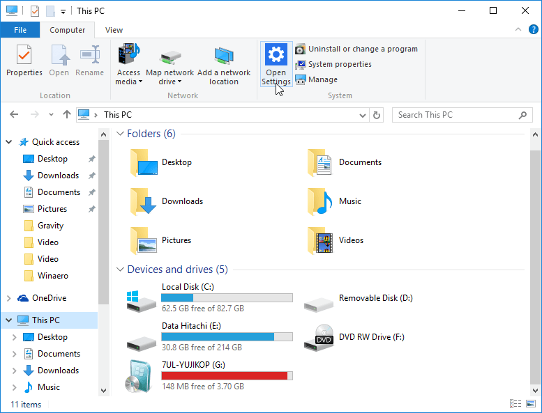 Buka Settings Windows 10 dari ribbon