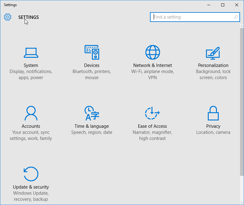 Settings Windows 10 RTM Build 10240