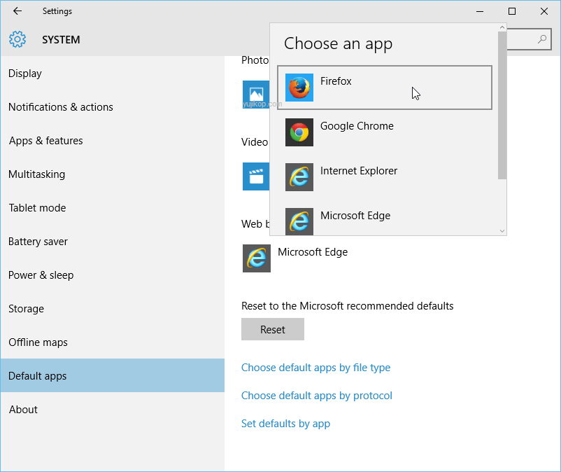 pilih dafault browser windows 10