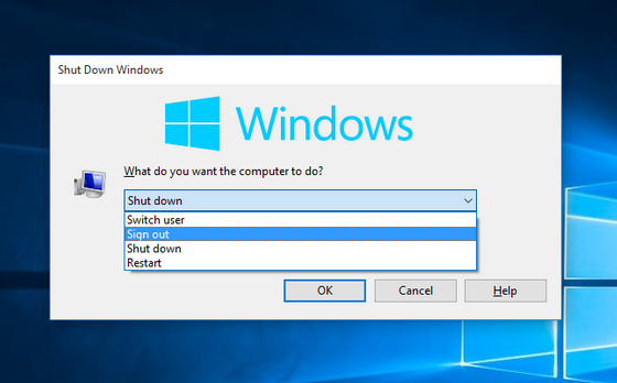 sign out Windows 10 dari klasik shutdown dialog