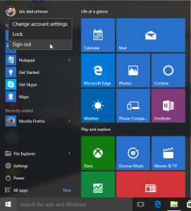 sign out Windows 10 dari user name