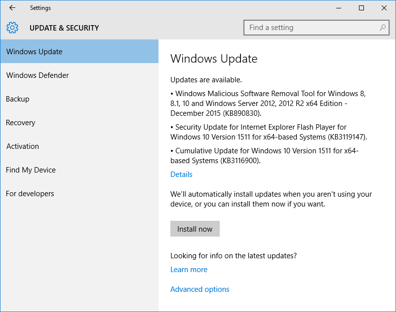 Cumulative Update for Windows 10 version 1511 KB3116900