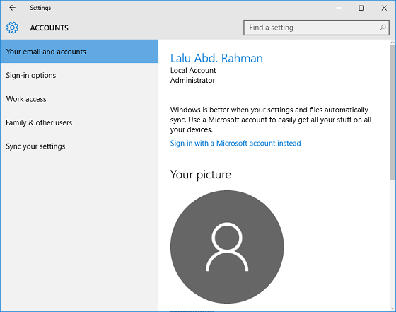 Jenis akun (account) Windows 10