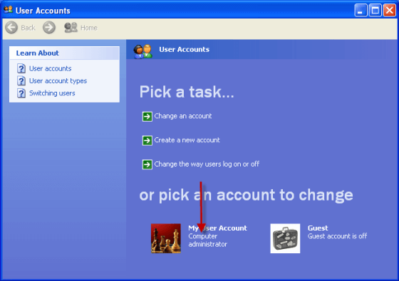 Jenis akun pengguna Windows XP