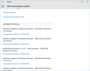 Update history Windows 10