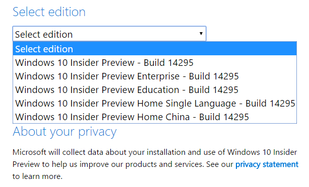 Windows 10 Insider Preview Build 14295