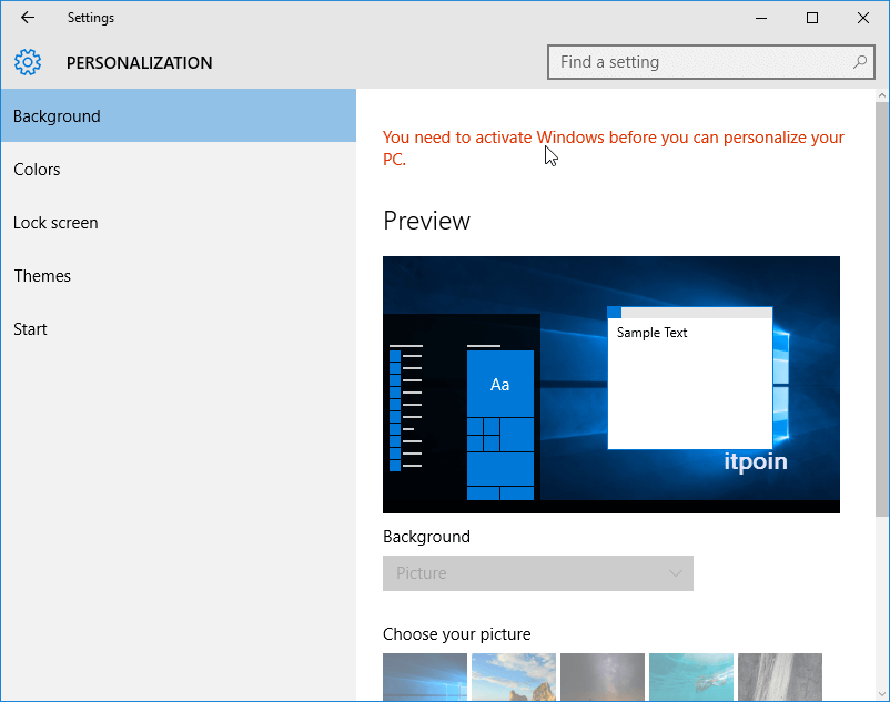 Activate Windows before you can personalize