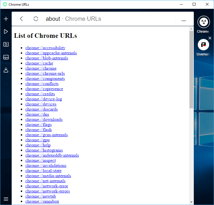 Opera Neon Chrome URLs List