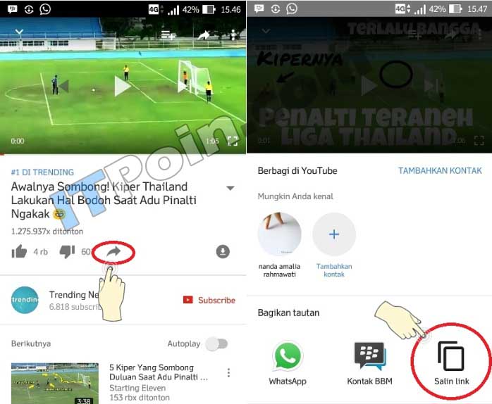 Copy Link Youtube di Android